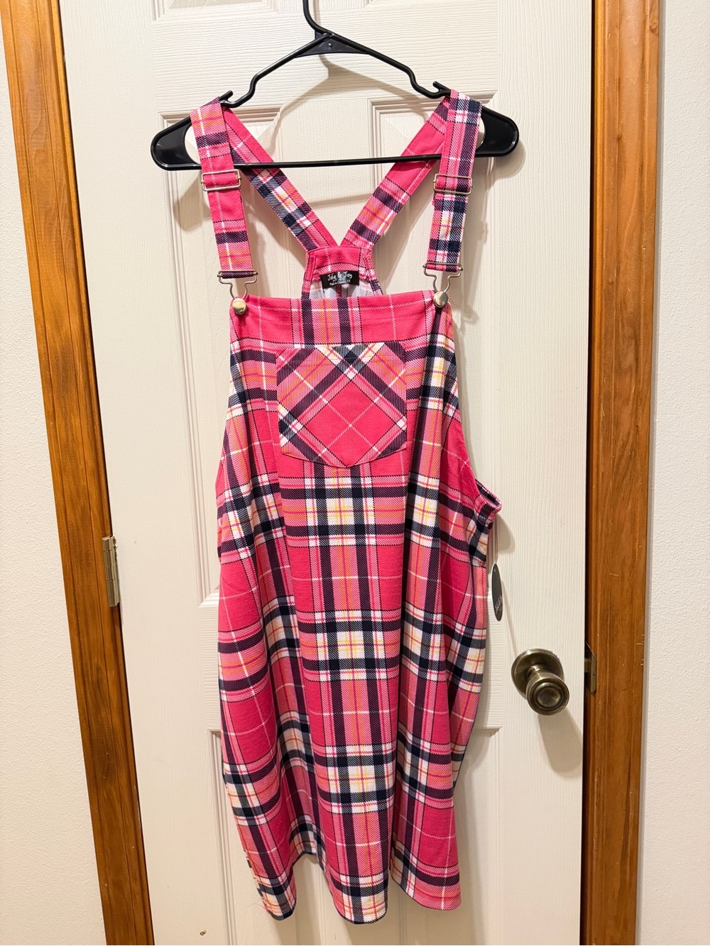 Jolie and Joy Pink Plaid Overall Dress with Adjustable Straps 1XL